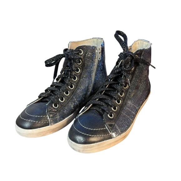 PRIMABASE Forma Women's High Top Silver Sequin Leather Sneakers Size 7.5 - Picture 4 of 12